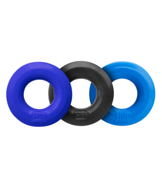 Hunkyjunk Huj3 - Cockring 3-pack - Tar / Cobalt / Aqua