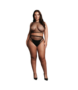 Le Désir by Shots 2 Pc Crop Top - Pantie and Fishnet Structure - OSX - Black