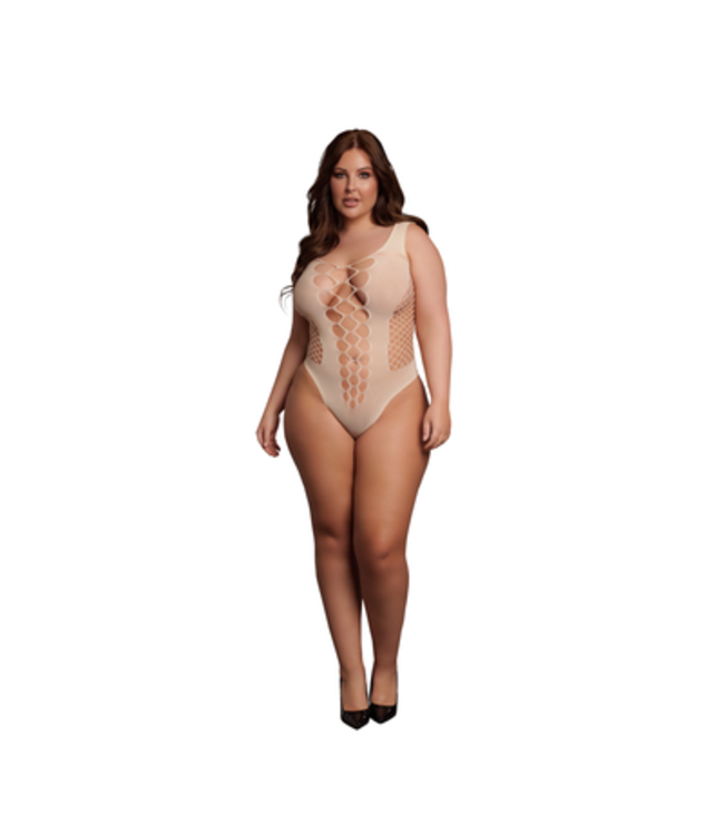 V-Neck Teddy with Opaque Panels - Queen Size