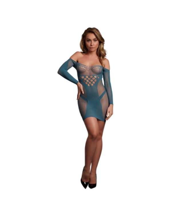 Long-Sleeved Net Mini Dress - One Size