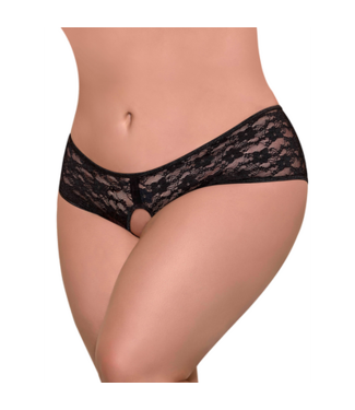 Magic Silk Lace Split Back Boy Short - 2X - Black