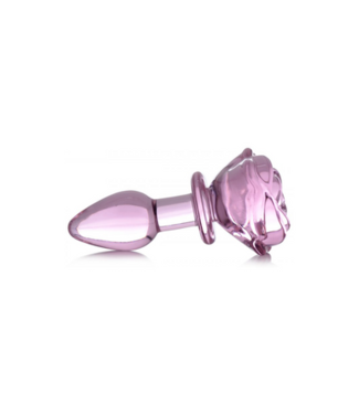 XR Brands Pink Rose - Glass Butt Plug - Small