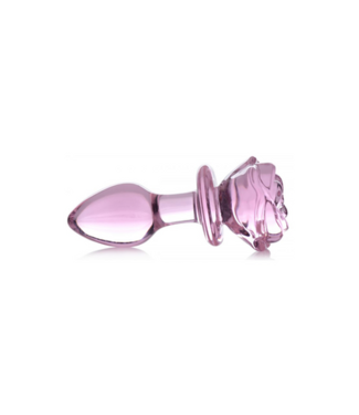 XR Brands Pink Rose - Glass Butt Plug - Medium