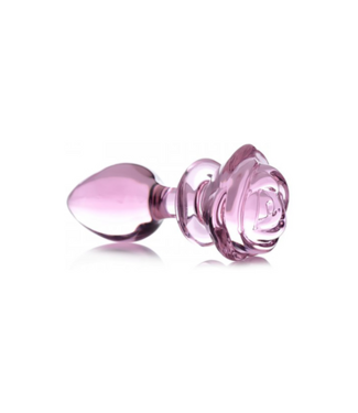 XR Brands Pink Rose - Glass Butt Plug - Large