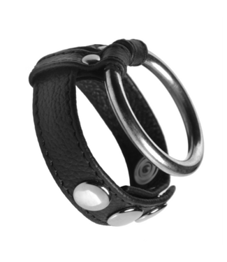 XR Brands Leather and Steel - Cock and Ball Ring