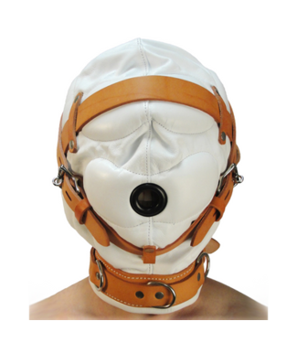 XR Brands Total Sensory Deprivation Leather Hood - M/L - White