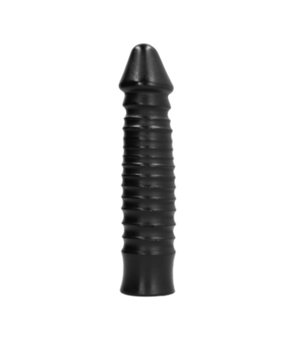 All Black Grote Dildo Met Geribbelde Schacht - Zwart