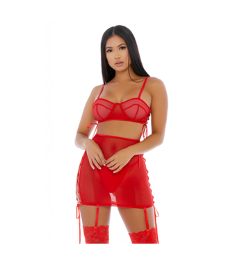 Forplay Put O-ring On It Lingerie Skirt Set - L - Red