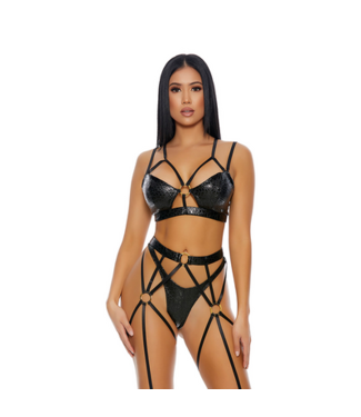 Forplay That's My Spot Cheetah Print Lingerie Set - L - Black