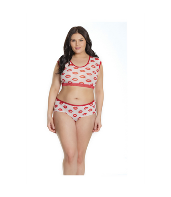 Crop Top and Shorts with Lip Print - Plus Size