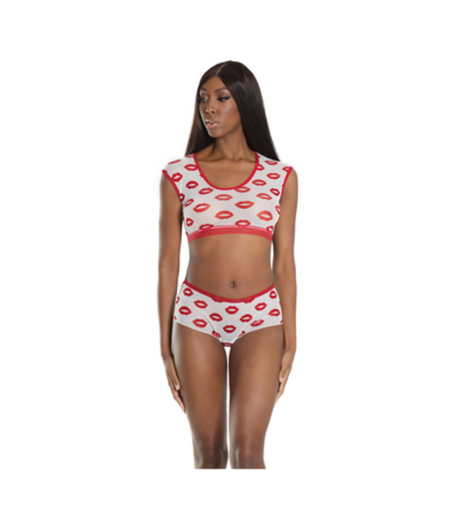 Crop Top and Shorts with Lip Print - One Size