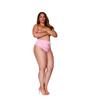 Dreamgirl High Waisted Lace Panty - 2X - Pink