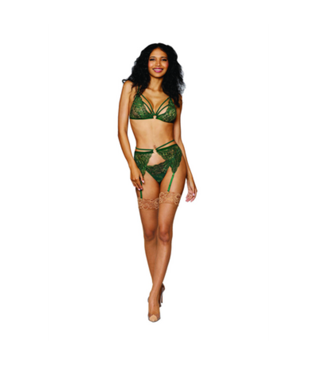 Women's Metallic Corded Lace 3 Piece Set - One Size - Green