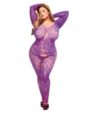 Baci Lingerie BACI LONGSLEEVE CROTCHLESS BODYSTOCKING PURPLE, QUEEN