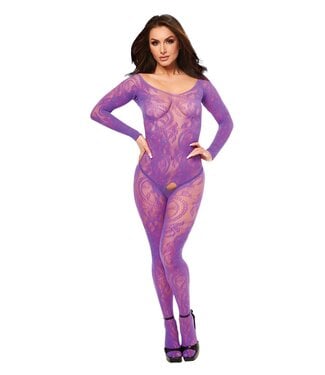 Baci Lingerie BACI LONGSLEEVE CROTCHLESS BODYSTOCKING PURPLE, OS