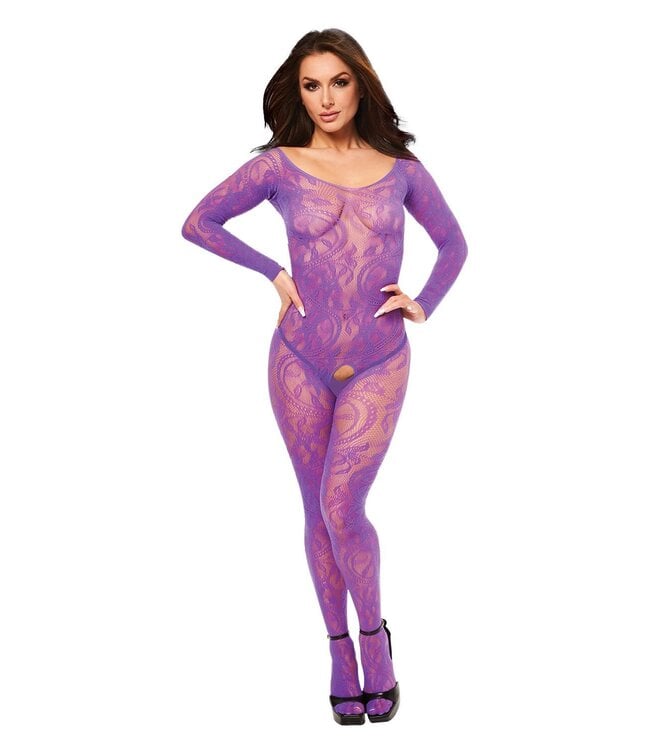 BACI LONGSLEEVE CROTCHLESS BODYSTOCKING PURPLE, OS