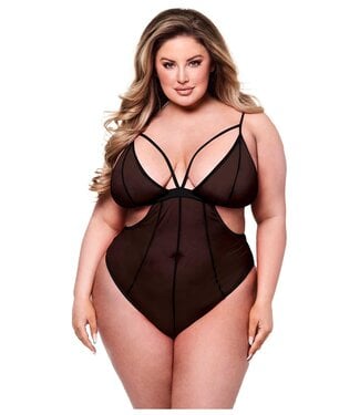 Baci Lingerie BACI SEXY CROTCHLESS MESH TEDDY BLACK, QUEEN