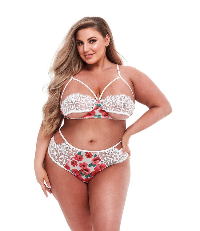 WHITE FLORAL & LACE BRA SET, XL