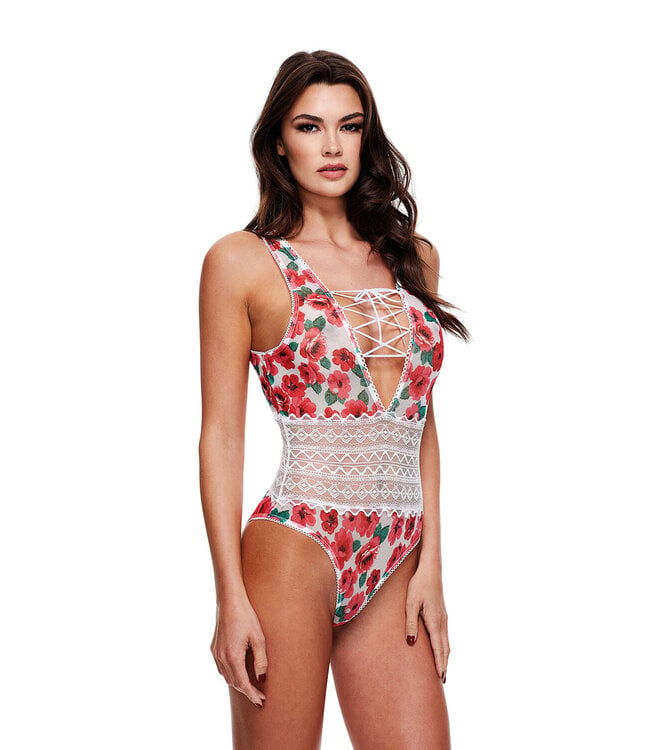 WHITE FLORAL & LACE TEDDY, S/M