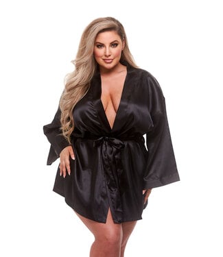 Baci Lingerie ALL SATIN ROBE BLACK, XL