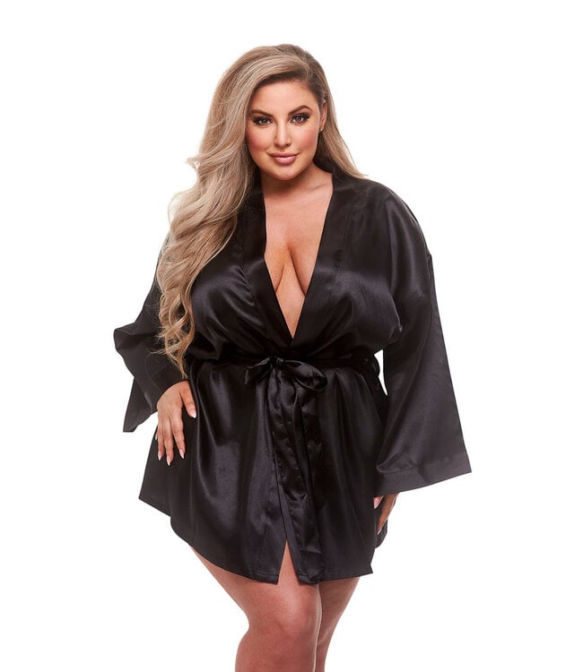 ALL SATIN ROBE BLACK, XL