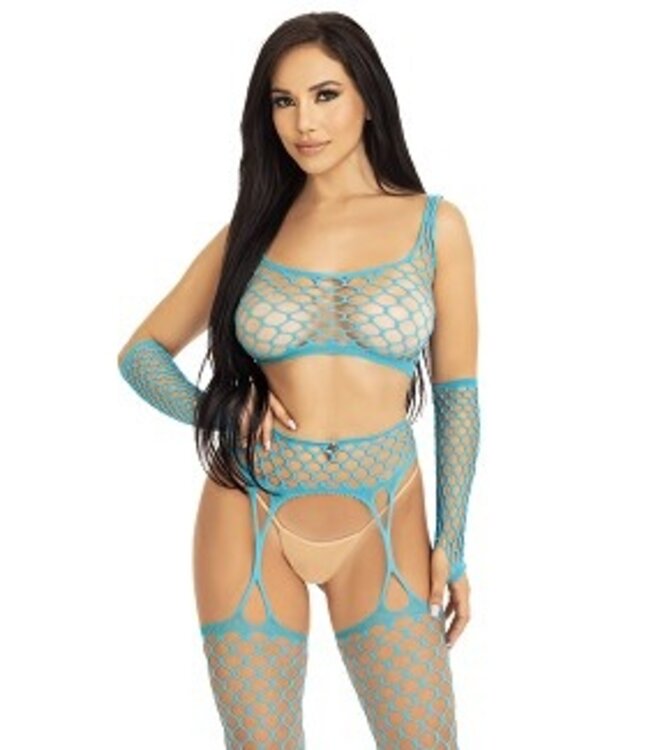 Net Crop Top, Garter Stockings and Gloves