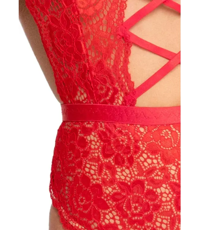 High Neck Crotchless Teddy - Red