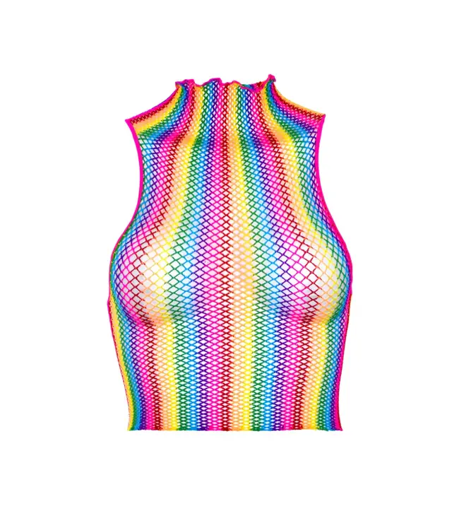 Rainbow Net High Neck Crop Top