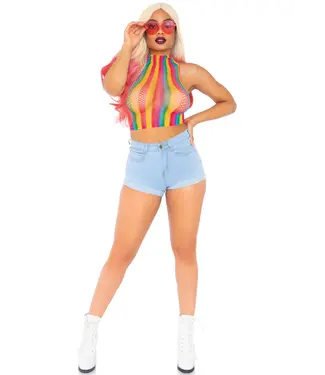 Leg Avenue Rainbow Net High Neck Crop Top