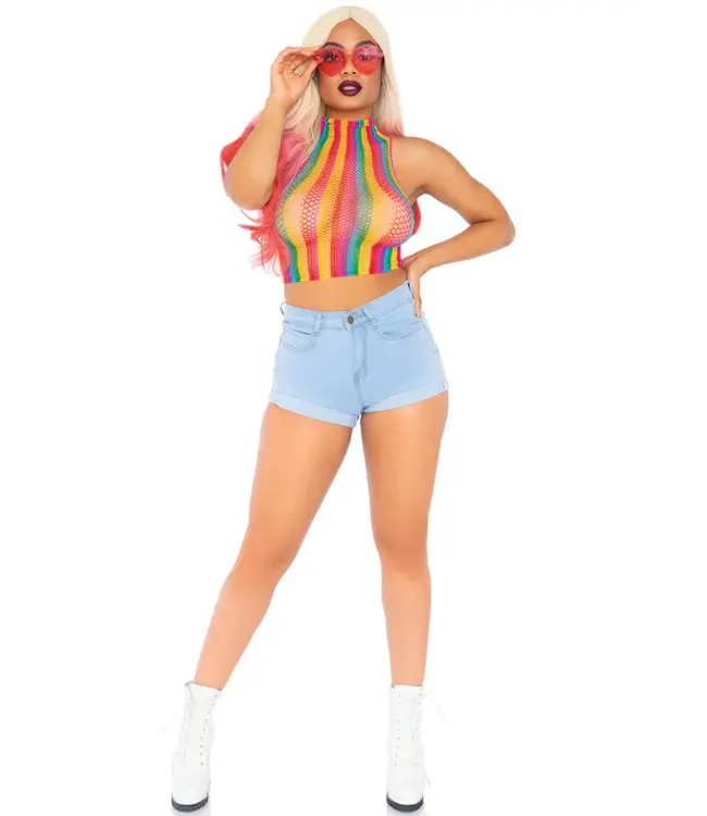 Rainbow Net High Neck Crop Top