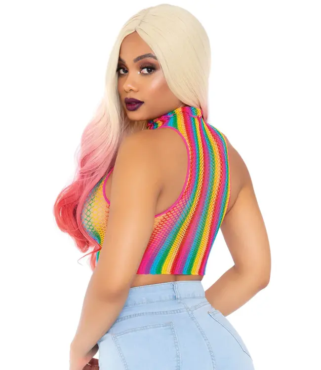 Rainbow Net High Neck Crop Top