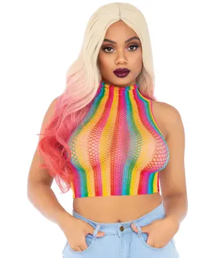Leg Avenue RAINBOW NET HIGH NECK CROP TOP