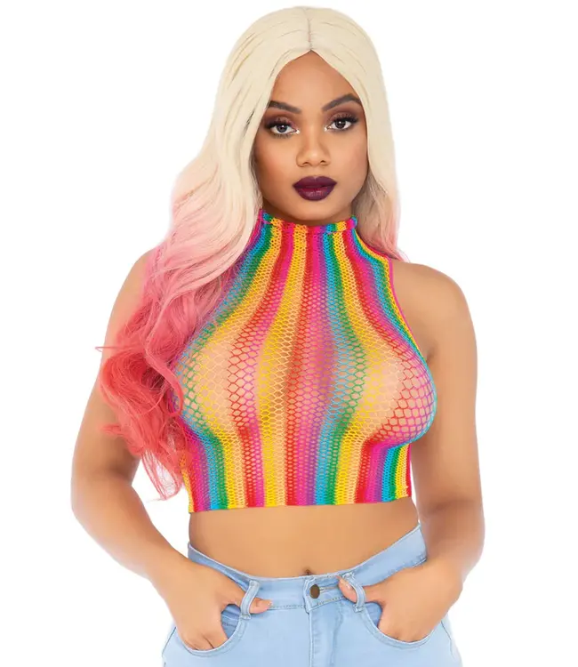 LEG AVENUE RAINBOW NET HIGH NECK CROP TOP
