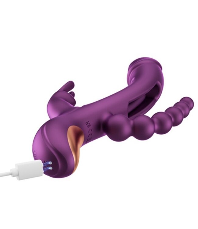 HoneyPlayBox - Trilux Kinky Finger Rabbit Vibrator with Anal Beads Purple