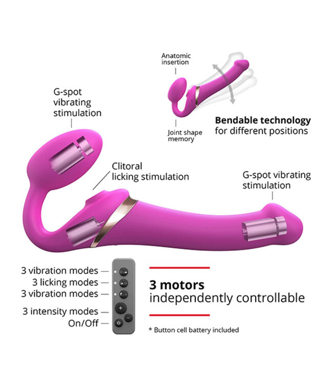 Strap-On-Me - Strap-on Multi Orgasm Remote Controlled 3 Motors Fuchsia M