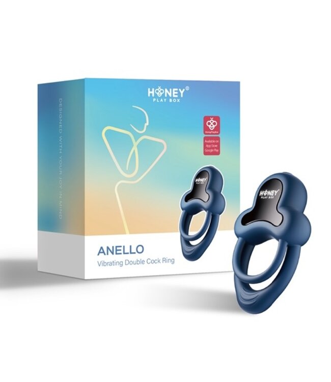 HoneyPlayBox - Anello-App-Controlled Vibrating Double Cock Ring with Clitoral Stimulator Blue
