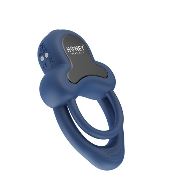 HoneyPlayBox - Anello-App-Controlled Vibrating Double Cock Ring with Clitoral Stimulator Blue