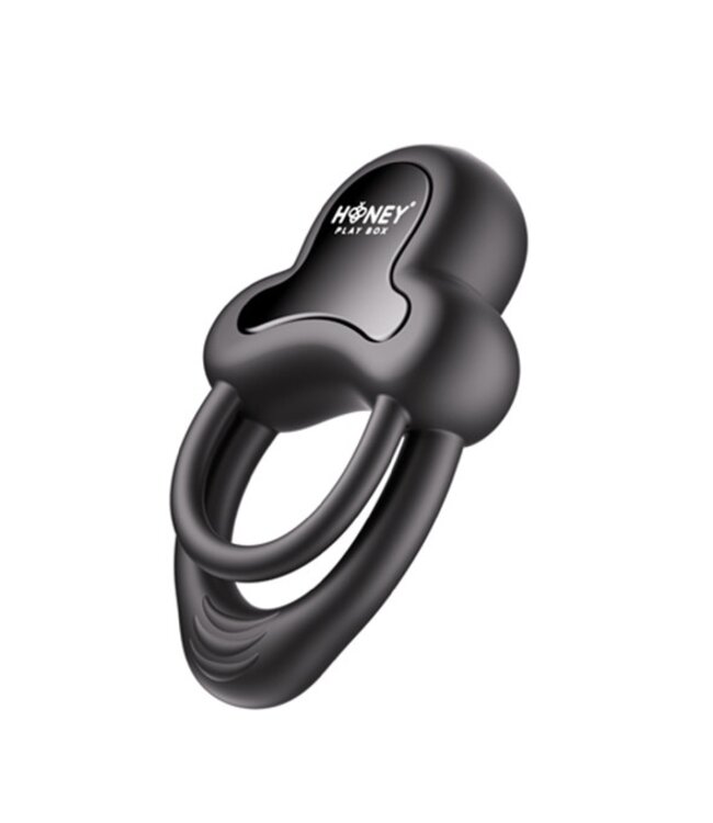 HoneyPlayBox - Anello-App-Controlled Vibrating Double Cock Ring with Clitoral Stimulator Black