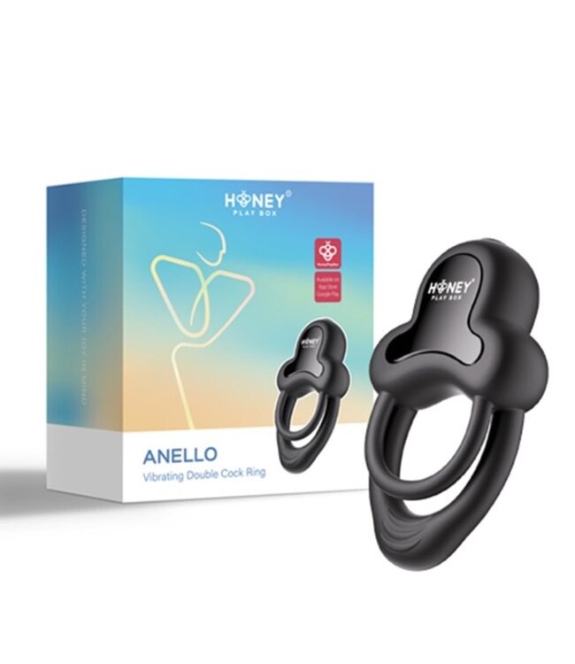 HoneyPlayBox - Anello-App-Controlled Vibrating Double Cock Ring with Clitoral Stimulator Black
