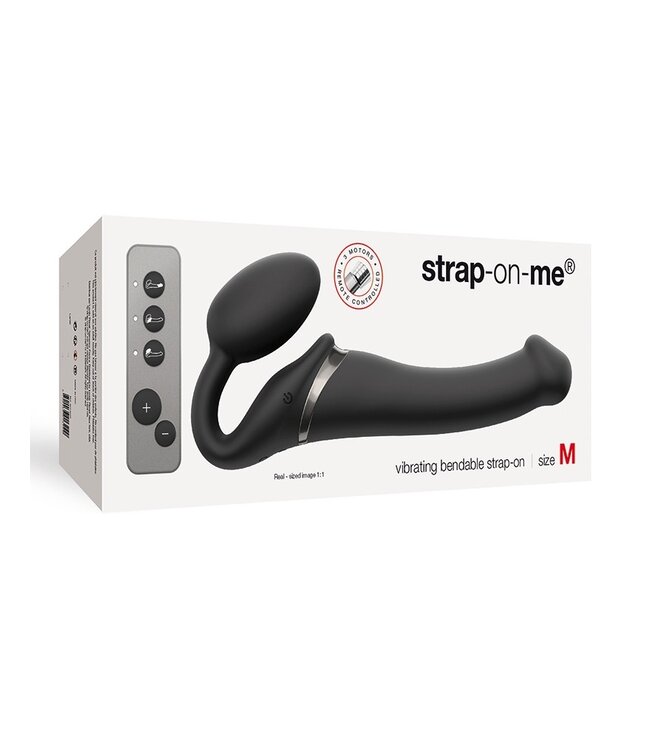 Strap-On-Me - Buigbare Strap-On Vibrator met Afstandsbediening Maat M - Zwart