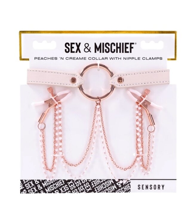 Sportsheets - S&M Peaches ‘n CreaMe Collar with Nipple Clamps Cream