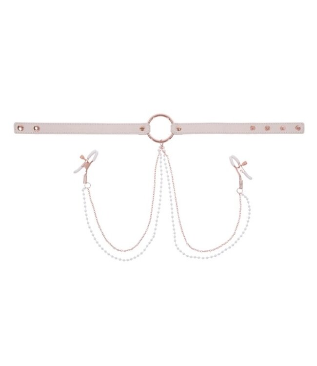 Sportsheets - S&M Peaches ‘n CreaMe Collar with Nipple Clamps Cream