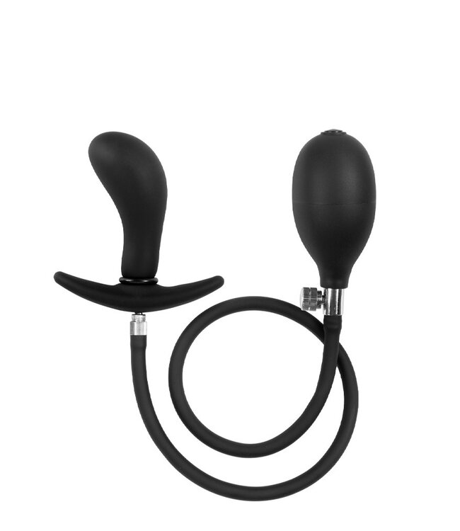 Rimba Latex Play - Opblaasbare Gebogen Anaalplug met Pomp - Zwart