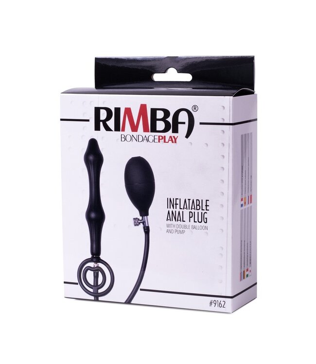 Rimba Latex Play - Opblaasbare anaalplug met dubbele ballon en pomp - Zwart