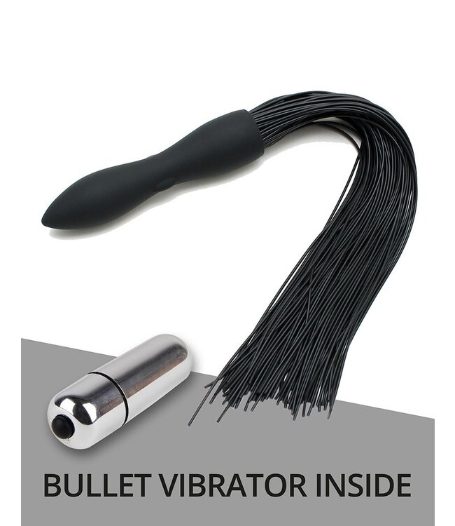 Rimba Latex Play - Zweep met vibrerende dildo - Zwart