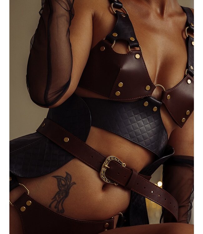 Liebe Seele - Leren Korset - Zwart, Bruin & Goud