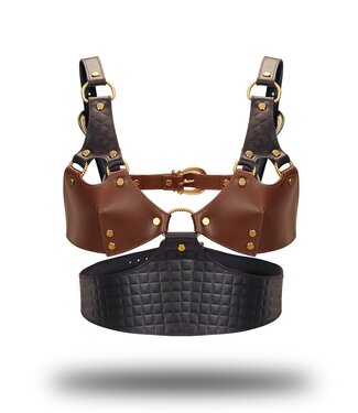 Rimba Liebe Seele - Leren Bustier - Zwart, Bruin & Goud
