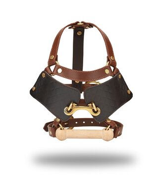 Rimba Liebe Seele - Leren Blinders met Mondknevel - Zwart, Bruin & Goud