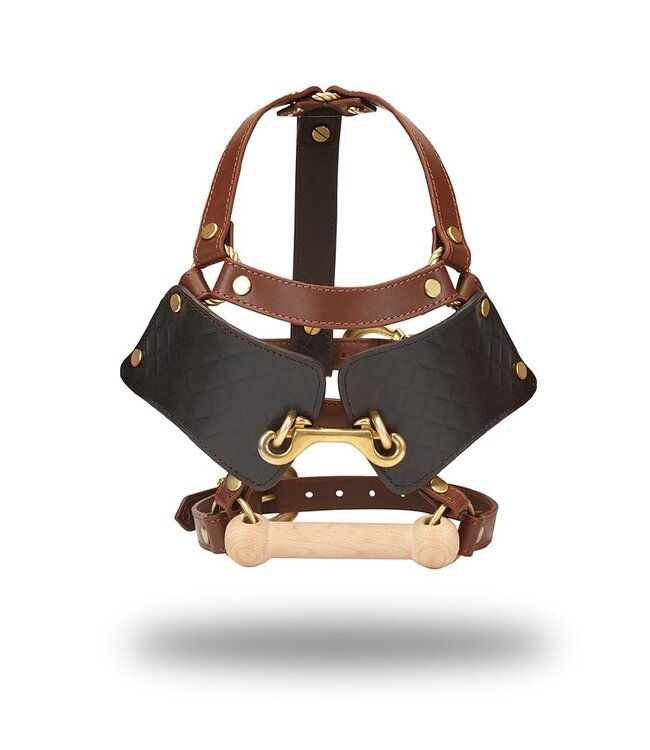 Liebe Seele - Leren Blinders met Mondknevel - Zwart, Bruin & Goud