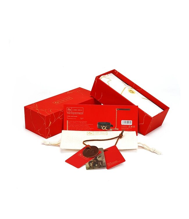 Liebe Seele - Leren Halsband met Riem - Zwart, Bruin & Goud